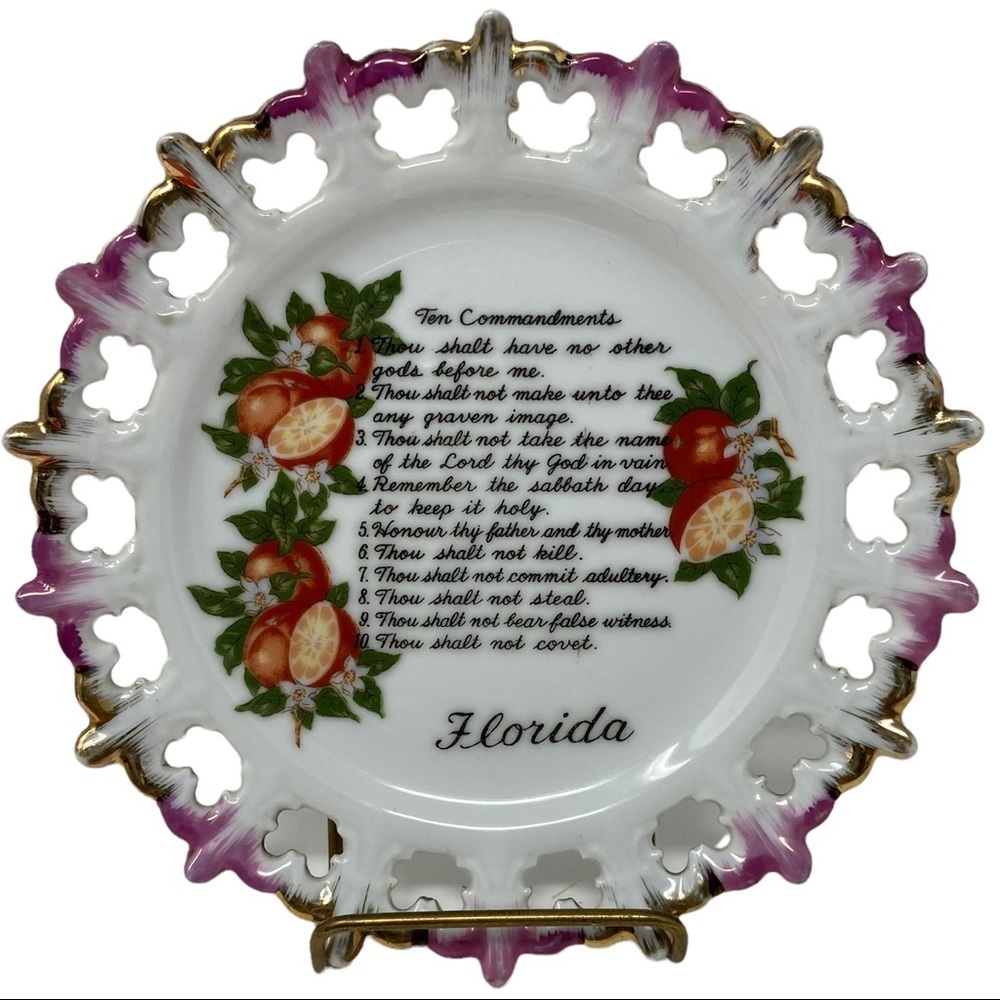 Vintage Ten Commandment Souvenir Plate 7”